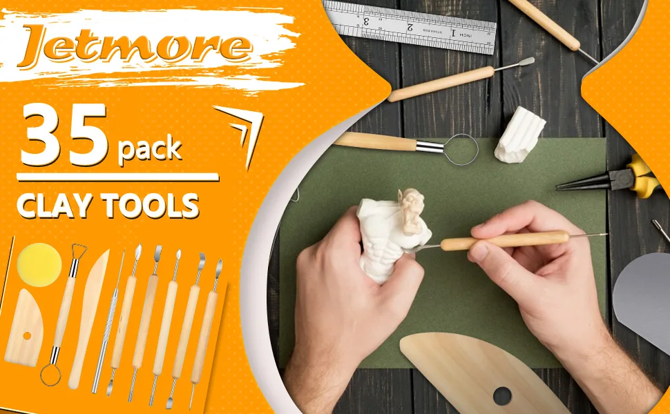 Jetmore 35 Pack Clay Tools Kit Pottery Tools & Sculpting Tools Polymer Modeling Clay Cutters Sculpture Set for Carving Ceramics Molding DIY - CLAY TOOLS
