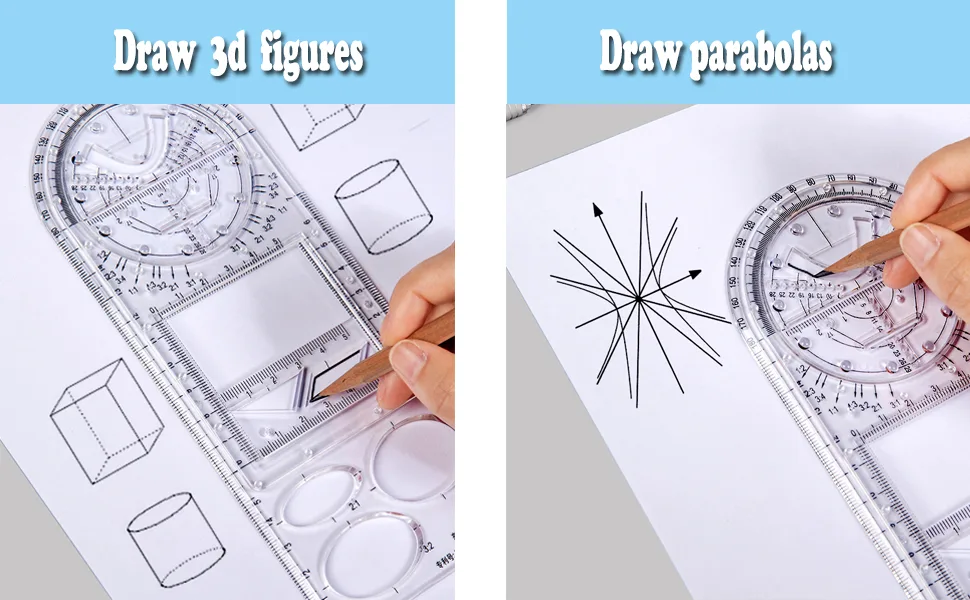 Multifunctional Geometric Rulers Drawing Tool Creative Arting Craft Draft Template Drawing Measuring Tool for Kids Students Office Supply Plastic Drawing Measuring Ruler Math Material (3 Packs) - multifunctional geometric drawing rulers