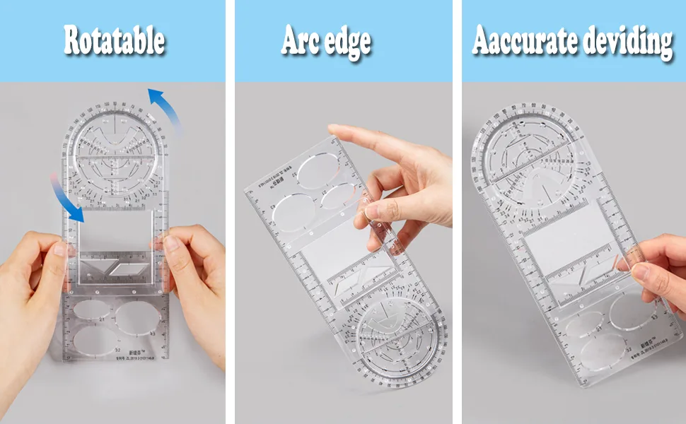 Multifunctional Geometric Rulers Drawing Tool Creative Arting Craft Draft Template Drawing Measuring Tool for Kids Students Office Supply Plastic Drawing Measuring Ruler Math Material (3 Packs) - multifunctional geometric drawing rulers