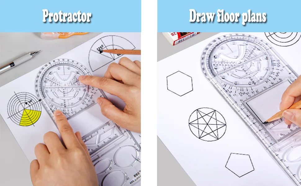 Multifunctional Geometric Rulers Drawing Tool Creative Arting Craft Draft Template Drawing Measuring Tool for Kids Students Office Supply Plastic Drawing Measuring Ruler Math Material (3 Packs) - multifunctional geometric drawing rulers