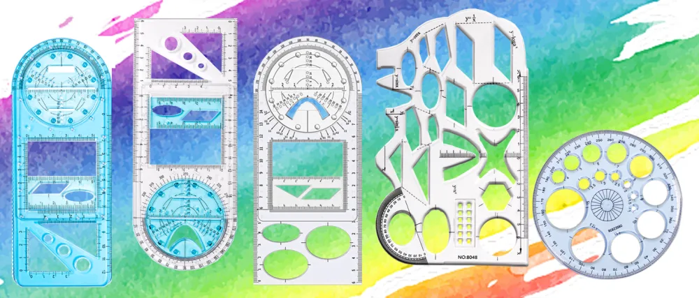 Multifunctional Geometric Rulers Drawing Tool Creative Arting Craft Draft Template Drawing Measuring Tool for Kids Students Office Supply Plastic Drawing Measuring Ruler Math Material (3 Packs) - multifunctional geometric ruler