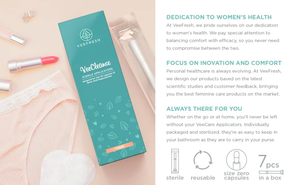 VeeFresh Suppository Applicators - Vaginal Applicator Pack for VeeCleanse Pills Boric Acid Suppositories & Size 0 Boric Acid Capsules - Individually Wrapped Vaginal Applicators 7 pcs. - howtouse