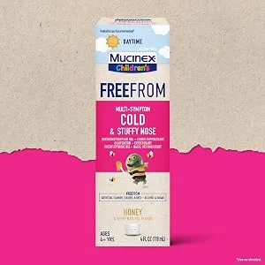 Mucinex Children's Liquid - FreeFrom Multi-Symptom Cold & Stuffy Nose 4oz 4 Fl Oz (Pack of 1) - mucinex childrens freefrom