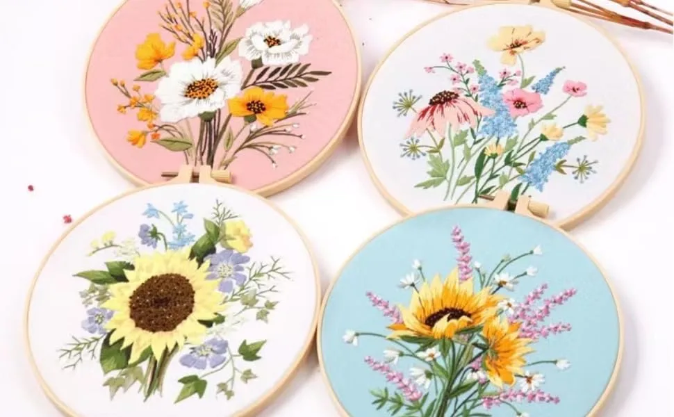 Highkick Embroidery Kit for Beginner Embroidery Kit for Adults All in one Wild Flower 4 Pack - BKA30-wild flower