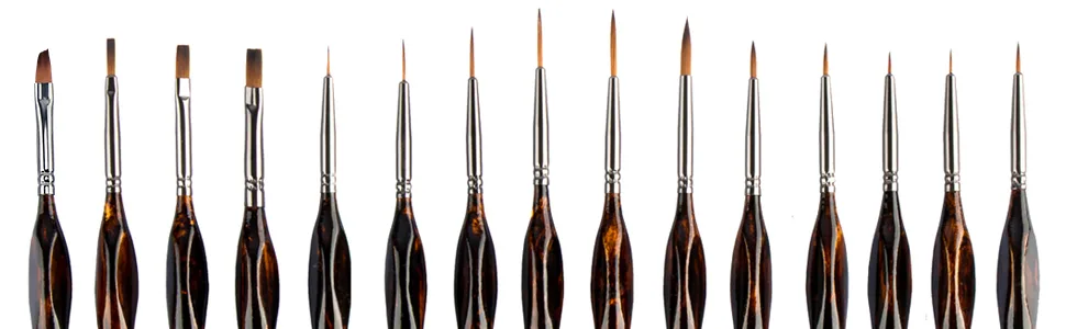 Transon Artist Detail Paint Brushes with Case 15pces for Model Miniature Painting Nylon Dark Brown 15 PCS - Paintbrush
