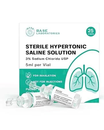 Base Labs 3% Hypertonic Saline Solution for Nebulizer Machine | Saline Solution for Kids & Adults for Inhalation Treatment & Nasal Hygiene Devices | Clears Lungs & Congestion l 25 Vials 5ml Unit Dose 25 Count (Pack of 1) - saline solution for nebulizer machine