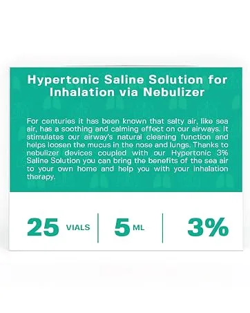 Base Labs 3% Hypertonic Saline Solution for Nebulizer Machine | Saline Solution for Kids & Adults for Inhalation Treatment & Nasal Hygiene Devices | Clears Lungs & Congestion l 25 Vials 5ml Unit Dose 25 Count (Pack of 1) - saline solution for nebulizer machine kids