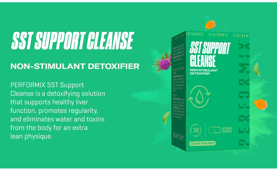 PERFORMIX SST Support Cleanse Non-Stimulant Liver Detox 60 Capsules - Made with Milk Thistle and Turmeric to Support Healthy Liver Function and Promotes Regularity 60 Count (Pack of 1) - Desintoxicación para bajar de peso para mujeres Non-Stimulant Liver Detox bebida desintoxicante