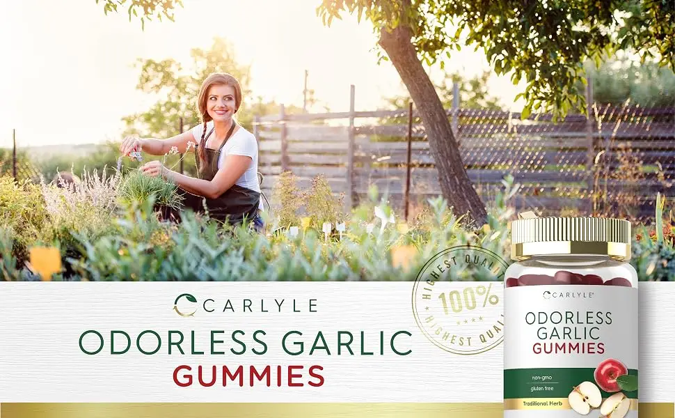 Carlyle Odorless Garlic Gummies | 60 Count | Natural Apple Flavor | Vegan Non-GMO Gluten Free - Carlyle odorless garlic gummies