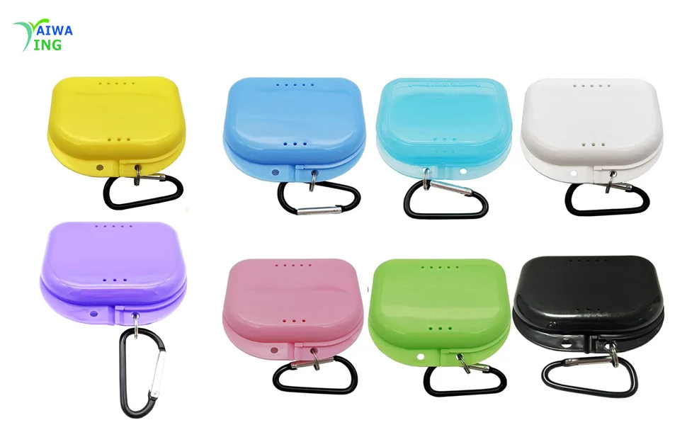 AIWAYING Retainer Case Mouth Guard Denture Box with Carabiner Clip Transparent Blue - 8pack