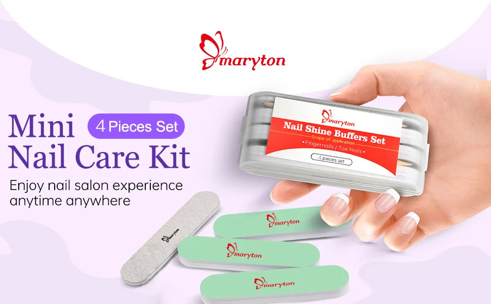 Maryton Nail Buffer and Shine Kit Ultimate Mini Fine Nail File and Buffers for Natural Nails - Smooth Buff and Shine Nails in a Manicure Kit 4 Count - Maryton Nail Shine Buffer Kit