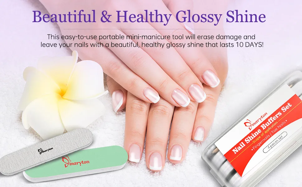 Maryton Nail Buffer and Shine Kit Ultimate Mini Fine Nail File and Buffers for Natural Nails - Smooth Buff and Shine Nails in a Manicure Kit 4 Count - Nail care kit