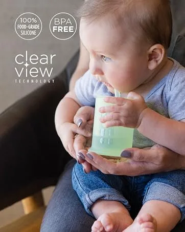 Olababy Gentle Bottle Silicone Replacement Nipple 2 Pack (6+ Months/Fast Flow) - Training Cup with Lid + Straw
