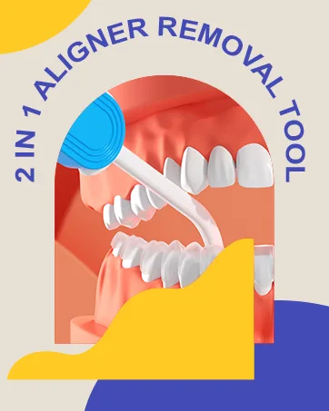 2 in 1 Aligner Removal Tool & Chewies for Invisalign Braces Trays Compatible with Aligners Retainers Dentures with Brush- 2 Pack & 2 Replacement Blue - 2 in 1 Aligner Removal Tool