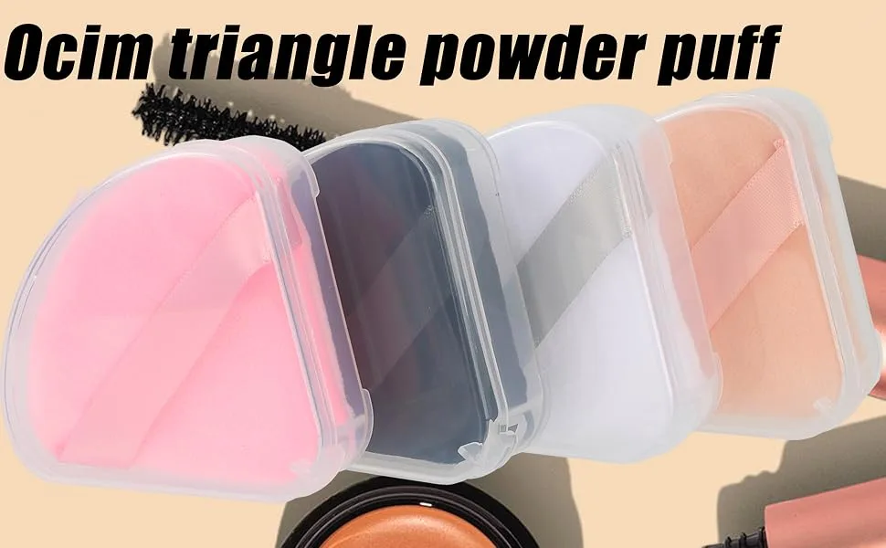 Ocim 4 Pack Triangle Powder Puffs for Face Powder Soft Velour Makeup Setting Powder Puff with Case Black S-4Pack Black - triangle powder puff