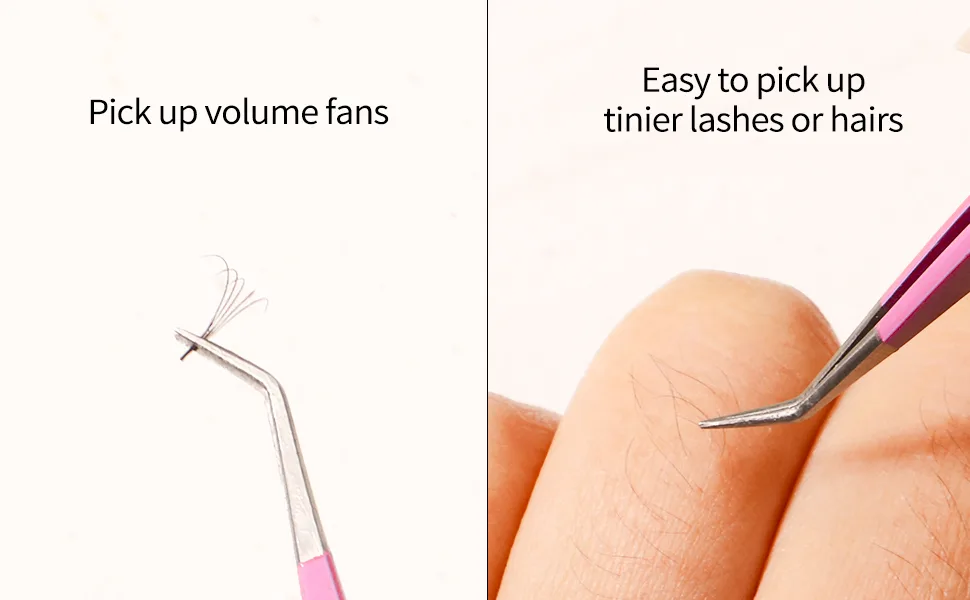 VEYES INC Lash Tweezers for Eyelash Extensions Straight & Curved Pointed Tweezers Set 2 Pack Pink Beginner Tweezers - 2PC - lash tweezers