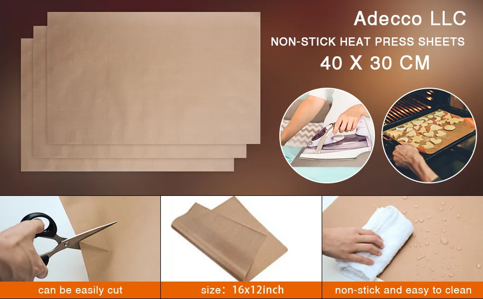 Adecco LLC Sheet for Heat Press 3 Pack Nonstick Oven Liners Heat Resistant Craft Mat Transfer Sheet (16 x 12 Inch) - teflon sheet for heat press