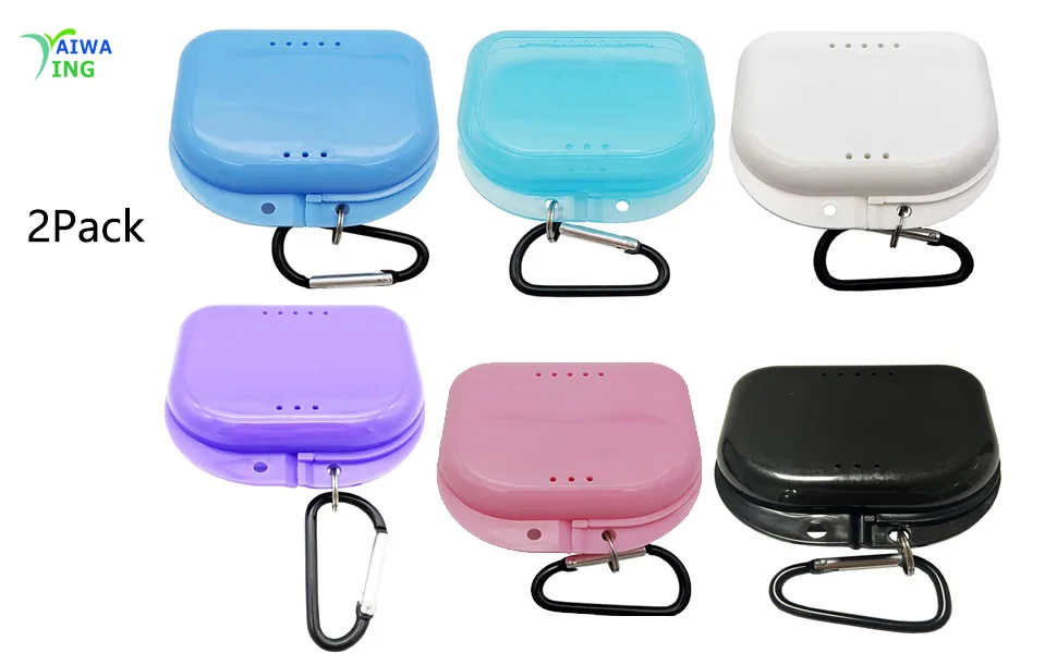 AIWAYING Retainer Case Mouth guard Denture Box with Carabiner Clip 2Pack Blue-2 - 2pack
