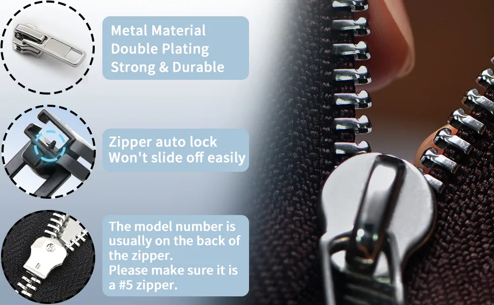 Zipper Repair Kit (52 Pcs) Universal 5 Zipper Replacement Slider Kit Zipper Pull Replacement Zipper Fix Repair Kit for Jackets Coats Boot Backpack Hoodie Metal Plastic & Nylon Coil Zippers - zipper pull replacement