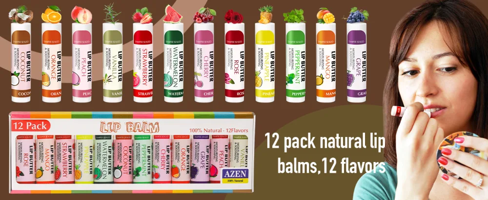 AZEN 12 Pack Lip Balm Natural Lip Balm Bulk Lip Care Product Moisturizing Lip Balm for dry cracked lips A-12 - product information 7