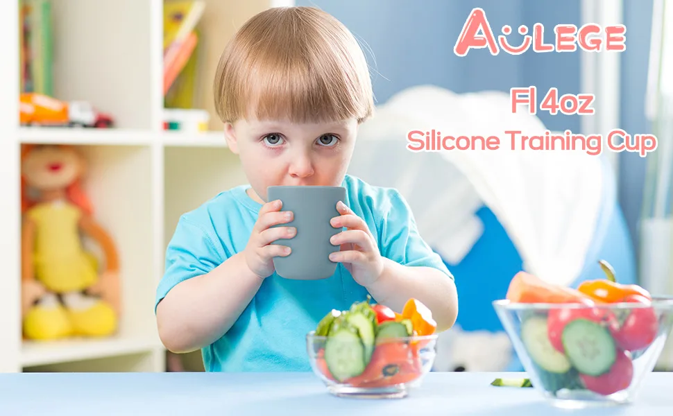 AULEGE Silicone Toddler Cup 2 Pack BPA Free Silicone Drinking Training Cup for 6 Months+ Babies 4 fl. oz Tiny Open Cup for Infants (Sage Ether) Sage Ether - Silicone Training Cup for Infants, Dinnerware Cups For Kids