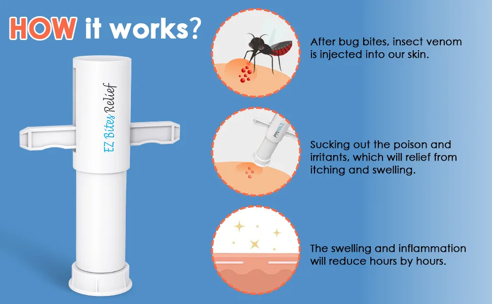 YARKOR EZ Bites Relief Venom Extractor Suction Pump Bee Sting Tools - Natural Itch Relief Bite and Sting First Aid for Backpacking Camping and Hiking (1 Pack - White) - bug bite suction tool