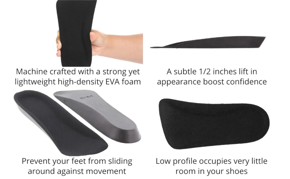 CALTO Half Elevator Insole for Women - 1/2 inches (2 Pack) Breathable Lightweight Height Increase Heel Lift Insert - IK108