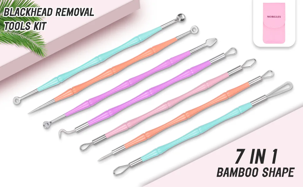 Pimple Popper Tool Kit MORGLES 14-Heads Professional Stainless Acne Zit Popper Extraction Tools for Facial Nose with Leather Case - 7 in 1 Blackhead Removal Tools