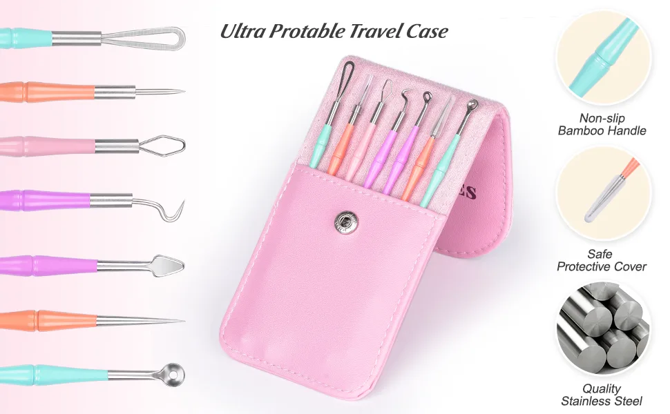 Pimple Popper Tool Kit MORGLES 14-Heads Professional Stainless Acne Zit Popper Extraction Tools for Facial Nose with Leather Case - Blackhead removal tool kit