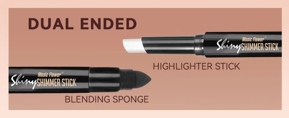 Music Flower Highlighter Stick Double Ended Highlighter Makeup Stick with Sponge Brush Shimmer Waterproof Long Lasting Smooth Silver Glitter Brighten Face Makeup Pencil 1 Count New - Double Ended Highlighter Stick