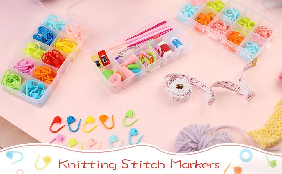 381 Pieces Stitch Ring Markers and Colorful Knitting Crochet Locking Counter Stitch Needle Clips + Weaving Tools Knitting Kits with 3 Storage Boxes 381 Pcs - Stitch Ring Markers
