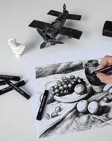 STAPENS 6 Pack Compressed Charcoal Sticks Vine Charcoal Stick for Drawing Sketching Shading Art Supplies Sketch Kits Tools Soft Medium and Hard Grade Black-6 - Compressed Charcoal Sticks