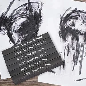 STAPENS 6 Pack Compressed Charcoal Sticks Vine Charcoal Stick for Drawing Sketching Shading Art Supplies Sketch Kits Tools Soft Medium and Hard Grade Black-6 - Compressed Charcoal Sticks