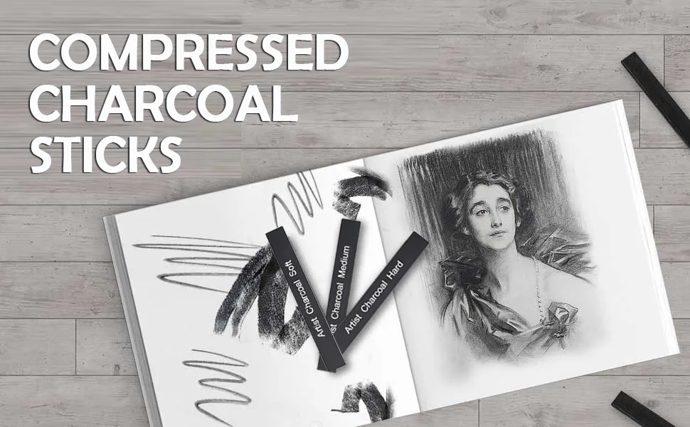 STAPENS 6 Pack Compressed Charcoal Sticks Vine Charcoal Stick for Drawing Sketching Shading Art Supplies Sketch Kits Tools Soft Medium and Hard Grade Black-6 - product information 22