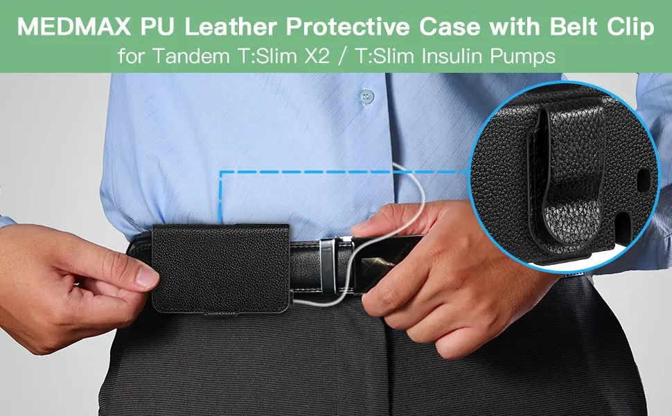 MEDMAX PU Leather Protective Case for Tandem T:Slim X2 / T:Slim Insulin Pumps Lightweight Diabetic Storage Carrying Case with Belt Clip (Sage Green) - PU Protective Case with Belt Clip for Tandem Insulin Pumps