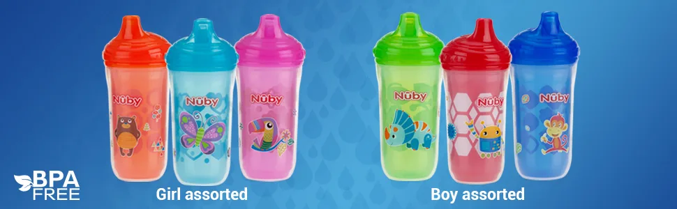 Nuby Plastic Insulated No Spill Easy Sip Cup with Vari-Flo Valve Hard Spout Boy 9 Oz 3 Count - 3pk insulated cups