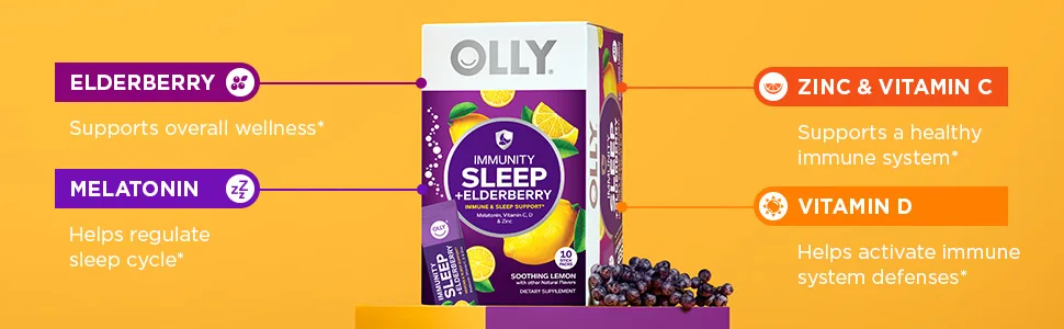 OLLY Immunity Powder Nighttime Immune Support 3mg Melatonin Elderberry Vitamin C D Zinc Warm Drink Mix Lemon - 10 Count Soothing Lemon - image