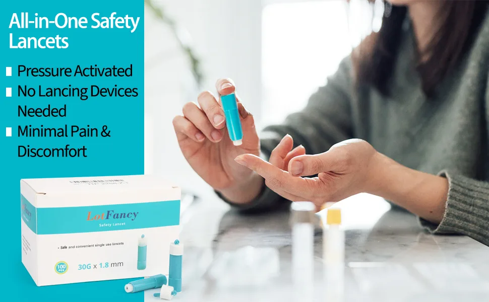 LotFancy Safety Lancets for Diabetes Testing 30 Gauge 100 Counts 1.8mm Depth All in One Sterile Lancets for Blood Glucose Testing Disposable Lancing Device Not Required - product information 10