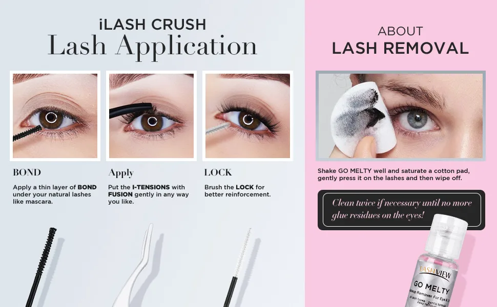 LASHVIEW DIY Eyelash Extension Kit 12 Clusters Volume Lashes Set with Applicator and Bond & Seal Eyelash Extension Remover Eye lifting 3D Effect C curl Lashes Pack 10mm-Criss Cross - product information 18