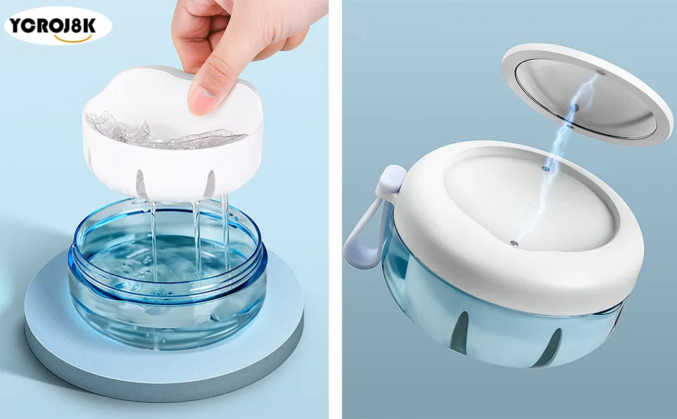 Denture Case Definitely No-Leak Denture Bath Box for Traveling Perfectly Denture Cup with Strainer & Magnetic Mirror Completely Clean Care for Retainer Mouth Guard & Denture (BLACK)  - Denture Baths