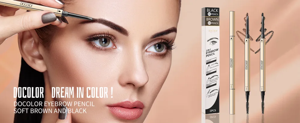 Docolor Makeup Micro Eyebrow Pencil Eyebrow Definer Waterproof Pencil Ultra-Fine Mechanical Pencil Soft Brown and Black (Pack of 2) - M0201