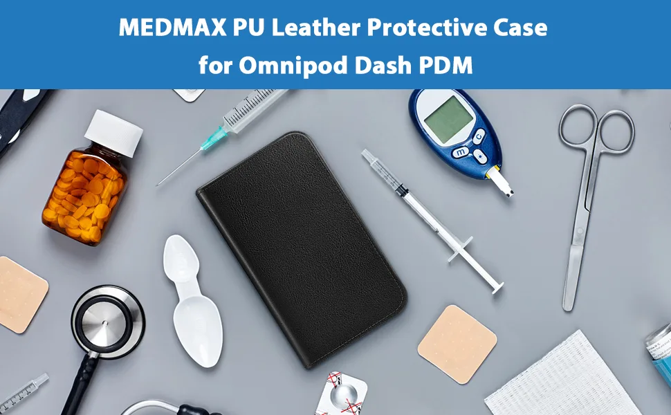MEDMAX PU Leather Protective Case for Omnipod Dash PDM (Personal Diabetes Manager) Lightweight Diabetic Storage Carrying Case (Black) - Omnipod dash pdm protective case