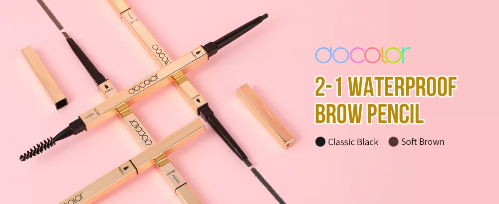 Docolor Eyebrow Pencil 2-in-1 Professional Waterproof Dual End Ultra Slim Eyebrow Definer Pencil Brow Enhancing Kit (2 Pack Black and Brown) - eyebrow pencil
