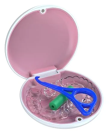 ARGOMAX Aligner Case Retainer Case Braces Box 1 Piece Orthodontic Box (White + Rose Red Silicone). - case