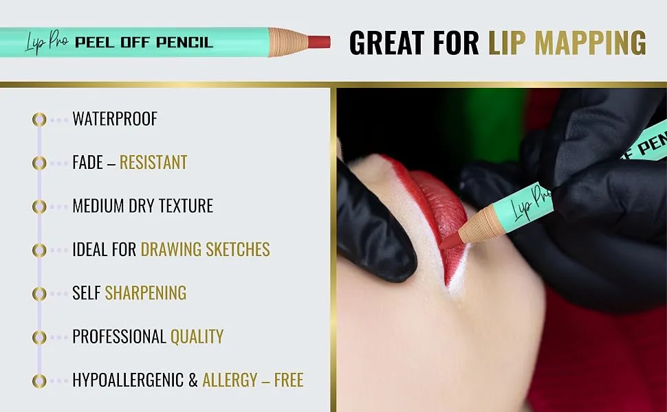 BRAWNA 6 Pcs Pro Lip Pencils with 1 Sharpener - Durable Waterproof Peel Off Lip Pencil - PMU Lip Blush Supplies - Red 6 Pack Red - RED PRE DRA LIP PENCILS A PLUS