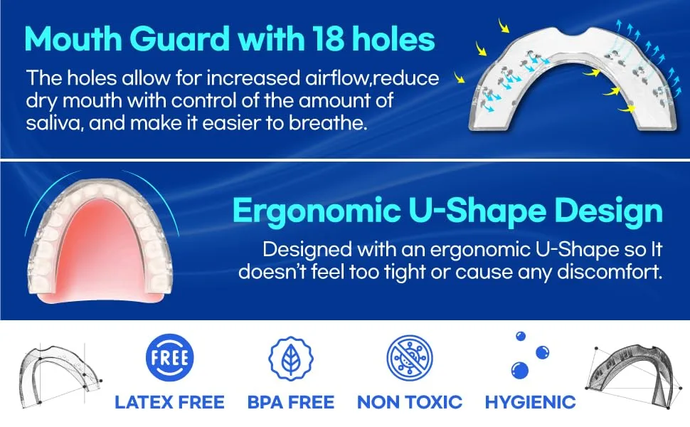 Mouth Guard for Grinding and Clenching Teeth at Night Custom-Fit Custom Moldable Sleep Night Guard with Travel Hygiene Case Reusable - Mouth Guard