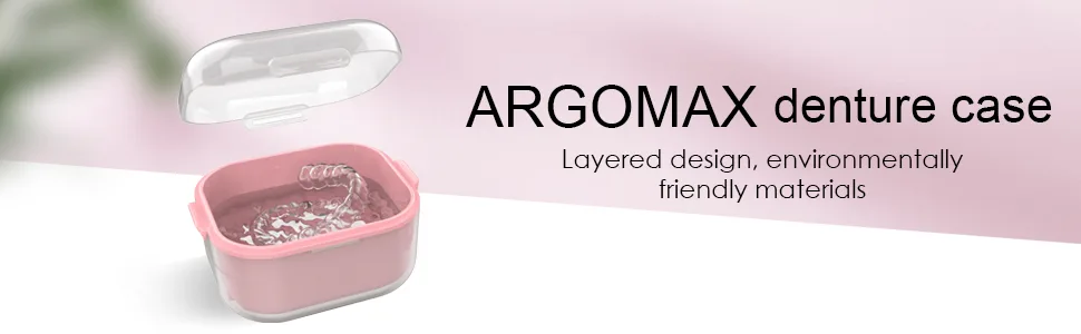 ARGOMAX Denture case Denture cup for Soaking Dentures Thorough Cleaning of Dentures Retainer Clear Braces (Dark Pink) Clear Case + Pink Filter and Tray - denture cleaning case