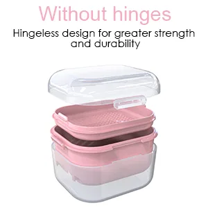 ARGOMAX Denture case Denture cup for Soaking Dentures Thorough Cleaning of Dentures Retainer Clear Braces (Dark Pink) Clear Case + Pink Filter and Tray - denture container
