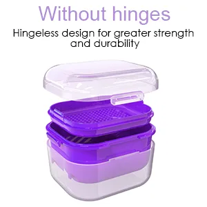 ARGOMAX Denture case Denture cup for Soaking Dentures Thorough Cleaning of Dentures Retainer Clear Braces (Dark Purple) Clear Case + Purple Filter and Tray - denture bath case