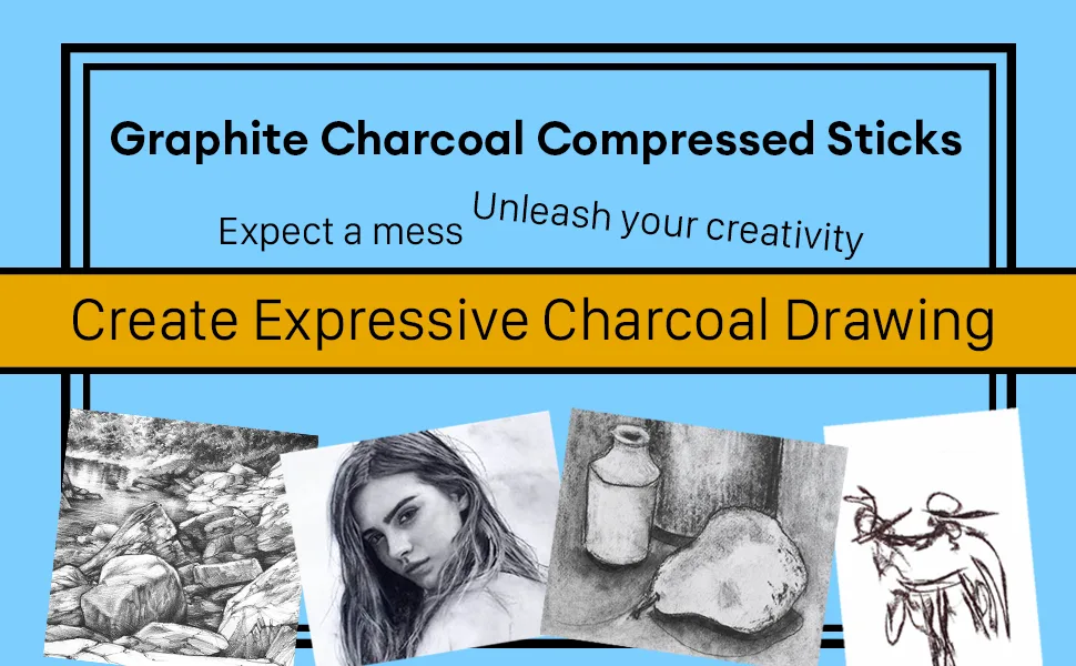Dyvicl Compressed Graphite Charcoal Sticks Square Black White Charcoal for Sketching Drawing Shading Blending Pack of 18 - compressed stick charcoal drawing set sketching graphite